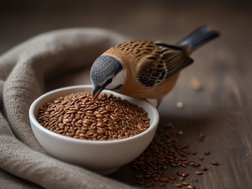 bird eating flaxseeds